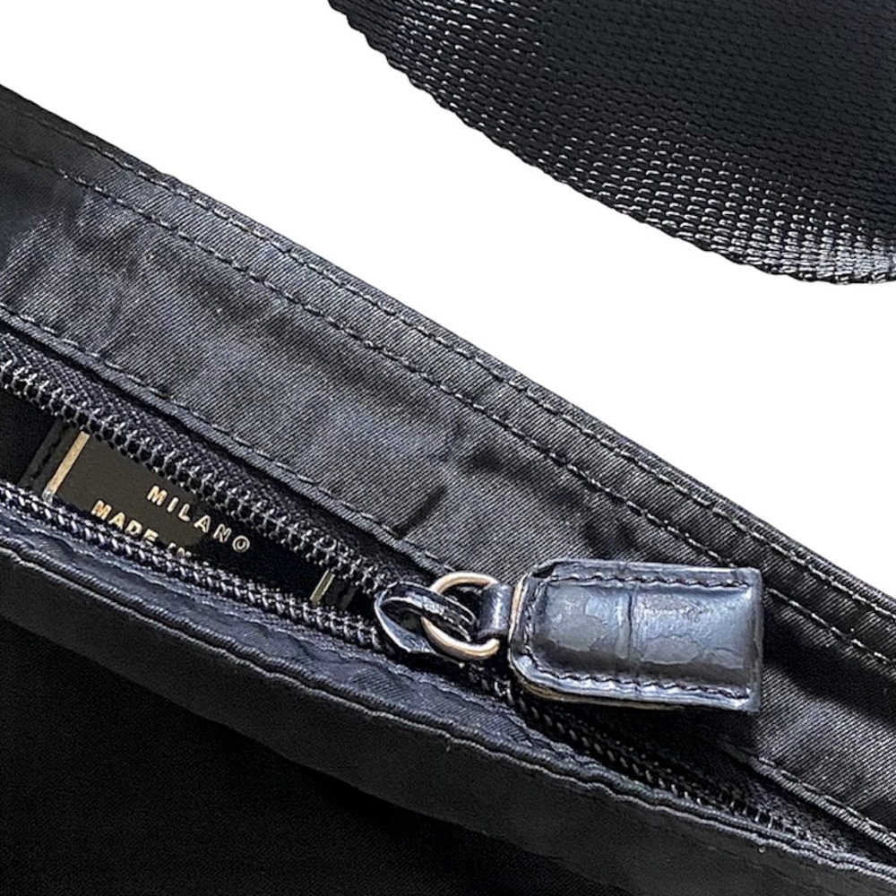 AUTHENTIC PRADA NYLON CROSS-BODY FLAT ZIPPER BAG BLACK, H: 10” X W: 12.25” - Picture 8 of 14